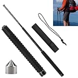 Multifunctional Teleskop Wanderstöcke, Schwarz, 26 Zoll,Teleskopschlagstock, Stahlkonstruktion, Legierungsmaterial, für Bergsteigen, Camping, Wandern,Skifahren, mit Trageseil und Aufbewahrungstasche