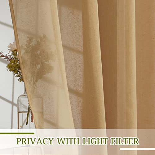 NICETOWN Desert Yellow Curtains for Bedroom, Grommet Semi Sheer Linen Window Curtains & Drapes Privacy with Light Filtering for Kids Room/Boys, 2 Panels, W52 x L63