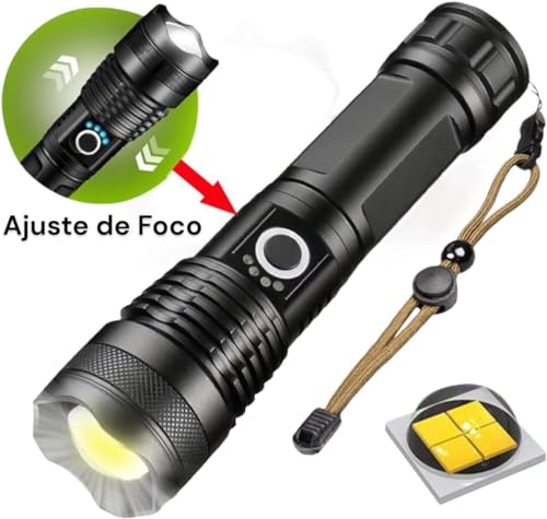Lanterna Tática T9 P50 Militar Super Potente Led Recarregável com Zoom Longo Alcance para Trilhas Si