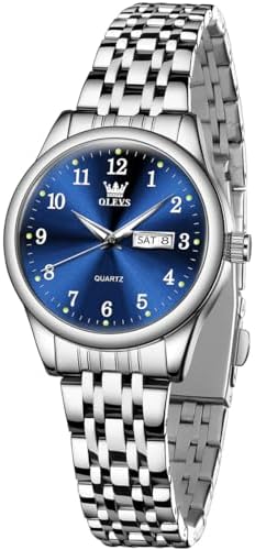 OLEVS Watch Women, Women’s Wrist Watches Silver Waterproof Quartz Analog Stainless Steel Dainty Women Watch for Small Wrists, Luxury Dress Watches for Women with Arabic Numbers White/Blue/Black