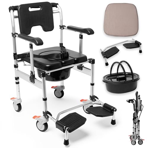 Liviana y Plegable Silla de baño para mayores, Silla baño adulto, Silla ducha con ruedas, Silla WC personas mayores, Sillas de baño, Silla de baño para mayores con ruedas, Sillas ruedas ducha