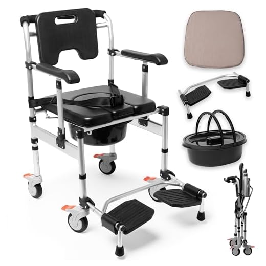 Folding Bath Chair for Elderly, Adult Bath Chair, Shower Chair with Wheels, WC Chair, Elderly Toilet Chair, Bath Chairs for Elderly with Wheels, Shower Wheelchairs