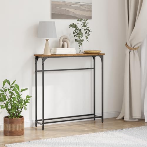 GeenYuu Table console avec étagère en bois recyclé et cadre en acier 75 x 19,5 x 75 cm - Table d'appoint moderne avec espace de rangement pour salon et...