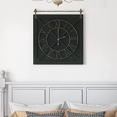 1St Owned Large Farmhouse Rustic Wall Clock Vintage Aesthetic Square Wood Decorative Clock For Living Room,Bedroom, Kitchen,Farmstead Barn Door Wall Clock #TOP6