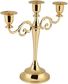 Candle Holder,2 Colors 3 Arms Metal Candle Holder European Style Candelabra Wedding Candlestick Home Decor(Gold)