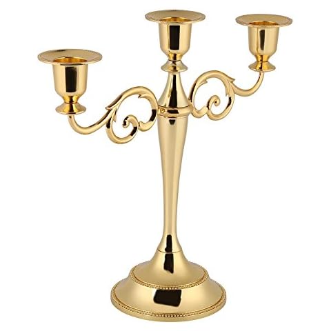 Bigking Candle Holder,2 Colors 3 Arms Metal Candle Holder European Style Candelabra Wedding Candlestick Home Decor(Gold) Cover