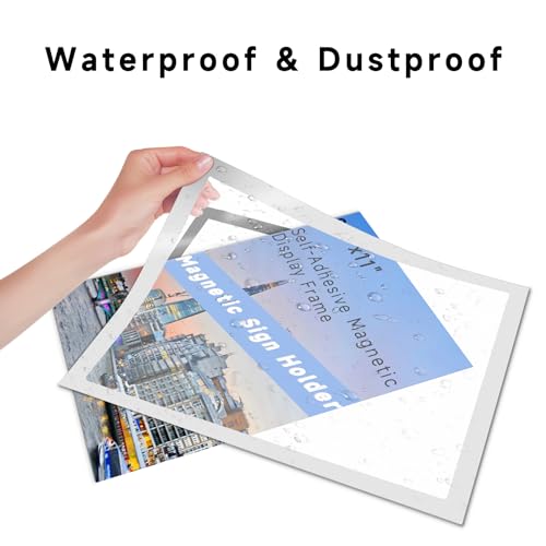 AKONEGE 8 Pack Magnetic Sign Holder, 8.5\"x 11\" Double Sided Display Window Self Adhesive Picture Frame, Durable PVC and Strong Magnetic Display Frame for Home Office Door Window Refrigerator, Silver
