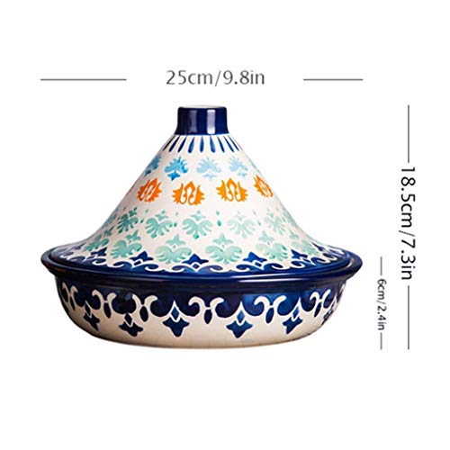 Myyingbin Colorful Hand Painted Moroccan Tagine Pot With Lid Lead Free Ceramics Stew Casserole Slow Cooker, Blue #TOP7