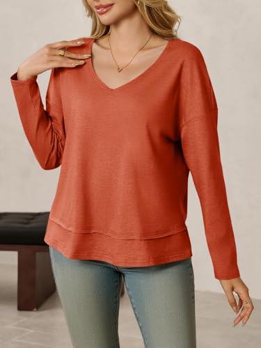 Image of Cicy Bell Womens Long Sleeve V Neck T Shirts Casual Flowy Loose Fit Tops