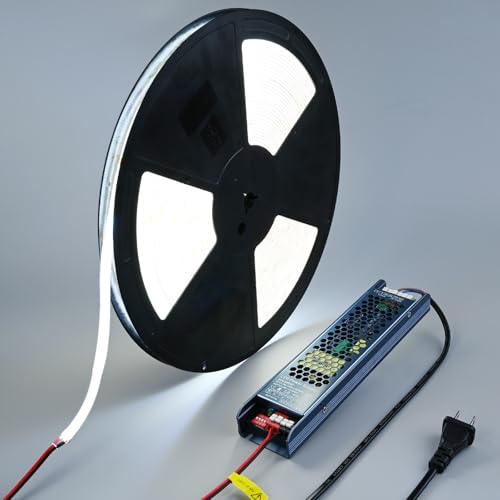 Image of BENLUN 48V Outdoor COB LED Strip Lights Waterproof 65.6ft CRI 92 Kit | 6000K Cool White Outside LED Tape Light Cuttable 160W with Power Supply for Bedroom Living Room Ceiling House Garden