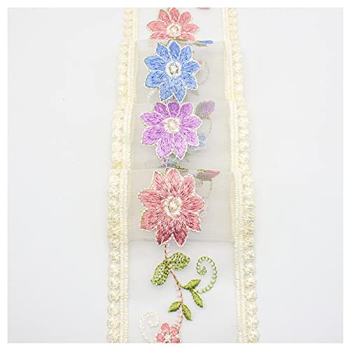 Suiglory Vintage Lace Trim Ribbon, Blue Pink Embroidery Floral Sewing Lace Trim For Craft Sewing Wedding/Bridal Decoration Home Decoration Packaging (10Yards) #TOP5