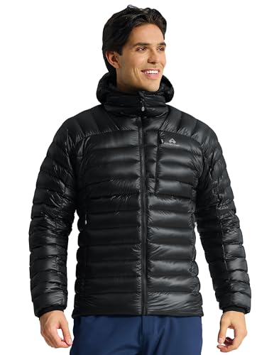 Pioneer Camp 850 Fill Goose Down Jacket Men Lightweight Packable Puffer Jacket with Hood Insulated Warm Winter Puffy Coat