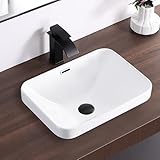 KARAMAG Bathroom Vessel Sink 18.2'' x 13.3'' Semi Recessed Bathroom Sink Rectangular Drop-in Vanity Sink with Overflow White Ceramic Modern Art Basin