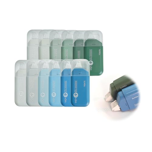 NETFLO 12 PCS Double Sided Glue Tape Roller 6mmx5m Glue Tape Roller Double Sided Tape Dispenser for Scrapbooks Handmade Journals Envelopes and Photographs Gradient Blue and Gradient Green