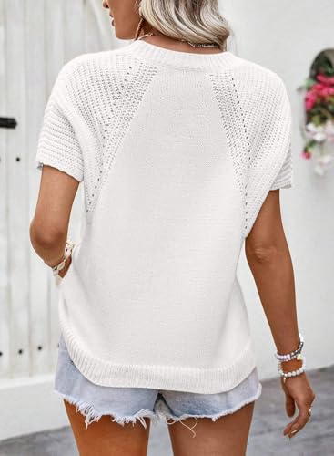 Dokotoo Women's Tops Dressy Casual Summer Crewneck Short Sleeve Sweaters Knit Solid Trendy Hollow Out Shirts Blouses3