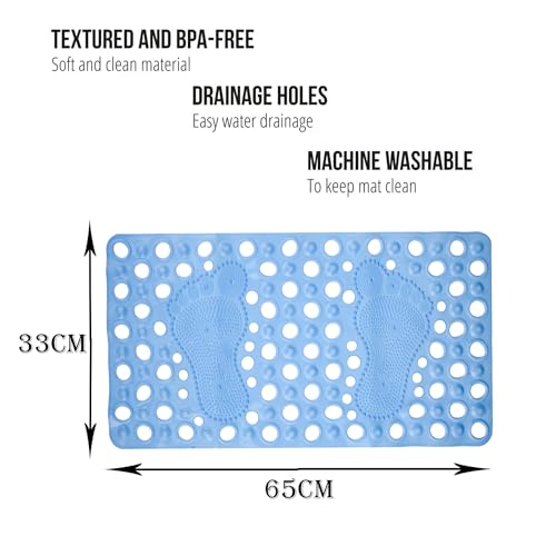 Image of Kuber Industries Bath Mat | PVC Bathroom Mat | Shower Bath Mat | Hole Bath Tub Mat | Foot Massager Mat | Anti-Skid Shower Mat with Drain Holes | Pack of 2 | Sky Blue