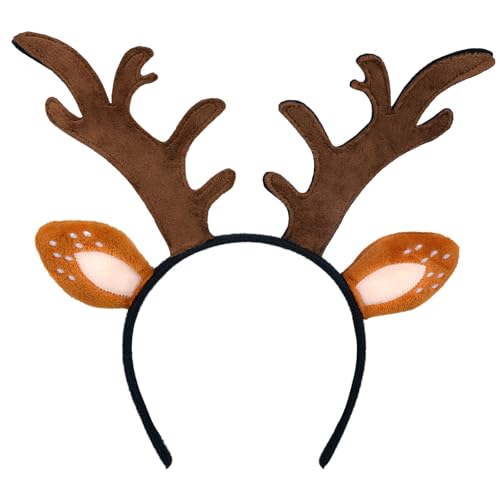 SIOTMERA Karneval Reh Haarreif Damen Mädchen Rentier Geweih Haarreif für Damen Erwachsene Weihnachten Halloween Cosplay Reh Ohren Kostüm