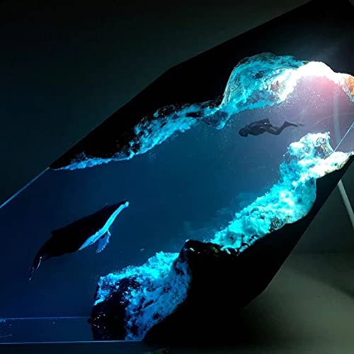 Kedejin Creative Epoxy Resin Wood Light Lamp, Large Diver And Humpback Whale Led Lights Night Light ,Deep Sea Cave Diving Nightlight B #TOP5