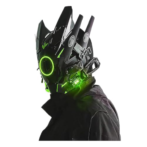 VQQQ punk Mask Halloween Cosplay Fit Party Music Festival Accessories with Light (Green)