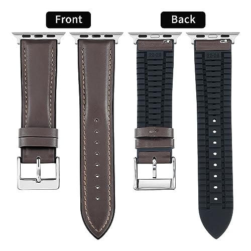 BINLUN Compatible with Apple Watch Bands Leather Soft Silicone Inner Hybrid Sweatproof 38mm 40mm 41mm 42mm Watch Strap for iWatch Ultra SE Series 11/10/9/8/7/6/5/4/3/2/1(Silver Buckle,Deep Brown) - Image 2