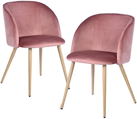 EGGREE Mid-Century Modern Velvet Accent Living Room Armchair Upholstered Leisure Club Chairs Set of 2 with Solid Steel Legs Velvet Cushion for Living Room Bedroom Reception Area,Rose Pink
