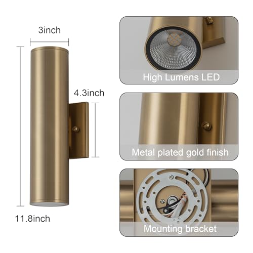 Image of Modern Outdoor Wall Light 11.8 inch Integrated LED Cylinder Up and Down Outdoor Lights, 2-Light Exterior Lighting Fixtures for House Patio Front Porch Garage