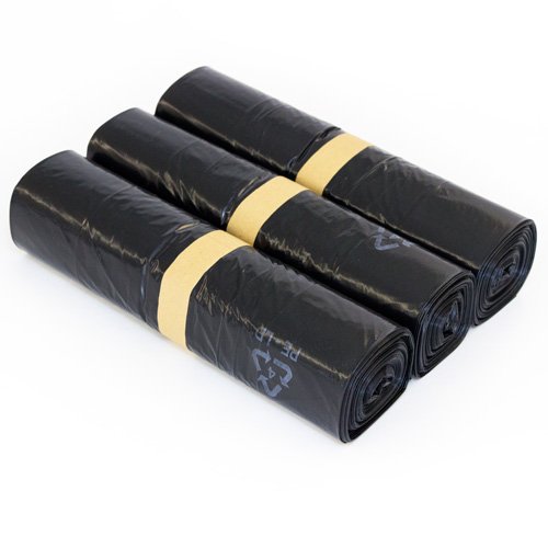 KK Verpackungen Müllsäcke 240 Liter Schwarz 65x55x135cm | 80 Stück, LDPE-Regenerat Typ 70 | Perforiert zum Abreißen | Abfallsäcke Folie mit Recycling-Symbol | 10 Stück auf Rolle