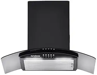 Eurodomo 60 cm 1050 m3/hr curved glass Kitchen Chimney (Hood Onyx PB BK 60, Baffle Filter, Black)