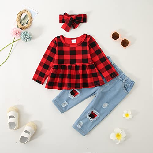 Image of CARETOO Girls Clothes Outfits, Cute Baby Girl Floral Long Sleeve Pant Set Flower Ruffle Top