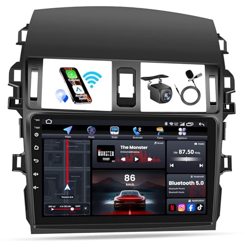 4 Core 64GB ROM Car Radio for Toyota Corolla 2009-2013: Wireless Carplay & Android Auto Upgrade Stereo with 9 Inch 1280x800 IPS Touchsreen 5GWiFi Bluetooth GPS FM 1080 HD Backup Camera SWC