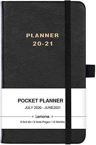 2020-2021 Pocket Calendar - Weekly & Monthly Pocket Planner, July 2020 - June 2021, Elegant Leather with Pen Holder, Inner Pocket, Banded, 6.4