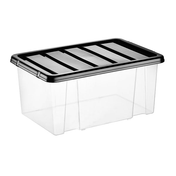 VTL® PLASTIC STORAGE BOXES WITH LID - BLACK LID - 17 SIZES - HOME - BEDROOM - GARAGE - OFFICE - SCHOOL - STORAGE - NESTABLE - STACKABLE (8 LITRE, SET OF 5)