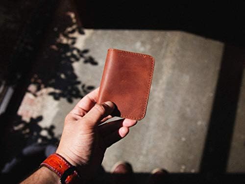 Slim Front Pocket Wallet for Men/Women made of Crazy Horse full grain Leather of Chocolate Color, Skinny Leather Credit Card Wallet, Men's Minimalist Card Holder