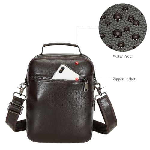 Polare Italian Cowhide Leather Messenger Bag Waterproof Chest Shoulder Crossbody Bag Casual Sling Business Handbag for Men (Coffee) by POLARE ORIGINAL - Image 4