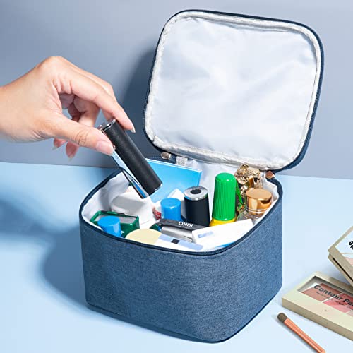 FUNSEED Travel Makeup Bag Portable Small Mini Cosmetic Organizer Storage Case with Handle for Jewelry, Lipstick, Cosmetic Box (Blue)