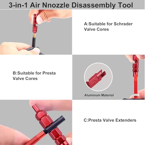 ATsafepro Valve Core Removal Tool, Schrader Valve Core Removal Tool and Presta Valve Core Removal Tool,Valve Stem Removal Tool Equipped with Bearings,Valve Core Tool Suitable for Bikes,Motors and Cars - Thumbnail 4