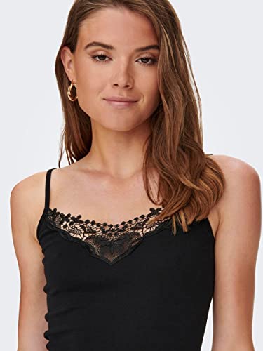 ONLY Women's Kira Lace Singlet 2 Pack Vest, Black and White, L UK - 3