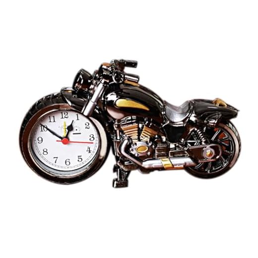 Tyenaza Vintage Motorcycle Shape Alarm Clock, Retro Motorbike Desk Clock Model Exquisite Cartoon Alarm Clock Gift for Kids Adults Gift Brown