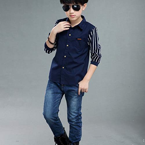 Kids Boys Gentleman Dress Shirt Teen Tops Clothes Baby Trendy T-Shirt Long Sleeve Stripe Button-Down Shirt Fall Tops3
