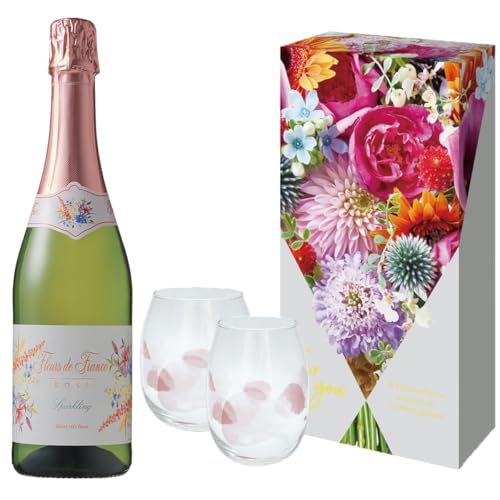 青山フラワーマーケットデザイン ペアグラス付ワインギフト フルール・ド・フランス ロゼ [ スパークリングワイン やや甘口 フランス 750ml ] [ギフトBox入り]のサムネイル