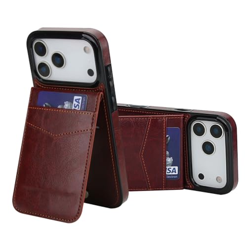 Étui en cuir pour iPhone 17 Pro marron à rabat