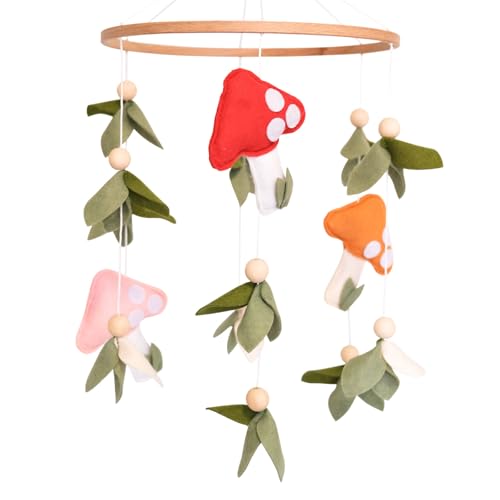 Mushroom Baby Mobile, Green Leaf Mobile for Crib...