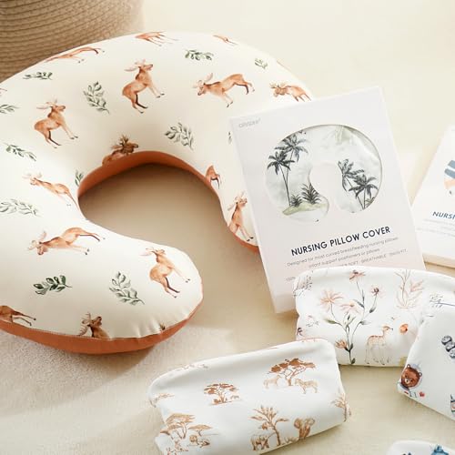 Image of GRSSDER Reversible Nursing Pillow Cover, Ultra Soft Stretchy Minky Removable Nursing Covers Fitted for Breastfeeding Pillows Snug and Safe, Elk
