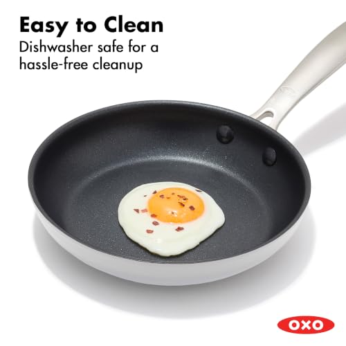 Image of OXO Enhanced 8 inch Frying Pan Skillet, PFAS-Free Ceramic Nonstick Cookware, Stainless Steel Handle, Eggs & Omelets, Dishwasher & Oven Safe, Optic White