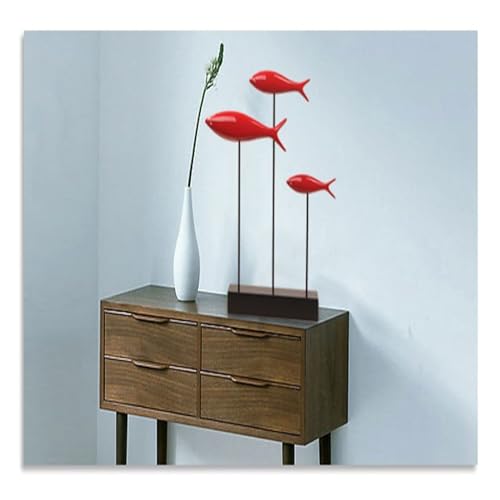 Statue poisson rouge décoration intérieur en résine fait main pour salon et meuble TV