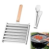 Thatyro 18,3 cm Edelstahl-Hotdog-Roller für Grill mit langem Griff und Metallspatel, Hot Dog-Maschine Rack Herd Maker für Wurstgrill, Outdoor, Camping, 5 Hotdog-Kapazität