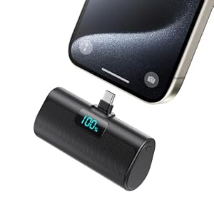 Mini Powerbank 5200mAh, Klein Power Bank USB C PD Externer Akku, Compact LCD Digitalanzeige Akkupack Kompatibel mit iPhone 15/16/17 Serie, Samsung S25/24 Serie, Note, Huawei, iPad-Schwarz