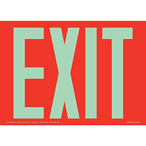 Exit Sign Glow in The Dark 2-pk. - J. J. Keller - 14" x 10" Glow Permanent Self Adhesive Vinyl - Complies with OSHA, NFPA, Life Safety Code, International Fire Code, ASTM, DIN, ISO, IMO RES, PSPA