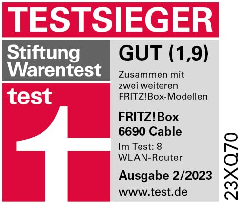 FRITZ! Cavo Box 6690 (modem via cavo DOCSIS 3.1, Wi-Fi 6 4x4 (WLAN AX) con 4.800 Mbps (5 GHz) + 1.200 Mbps (2,4 GHz), 1x porta LAN da 2,5 Gigabit, USB 3.0, DECT), bianco/rosso - Router - Immagine 7