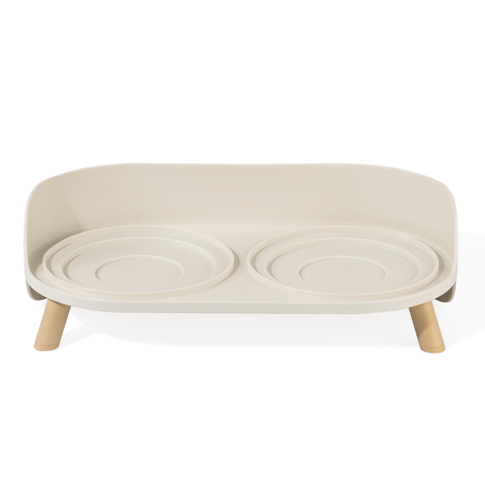 Support de Gamelle Surélevée pour Chat - Porte-Gamelles pour Nourriture et Eau - Idéal pour Chats et Petits Chiens à Pattes Courtes - Blanc Crème (Bol Non Inclus)